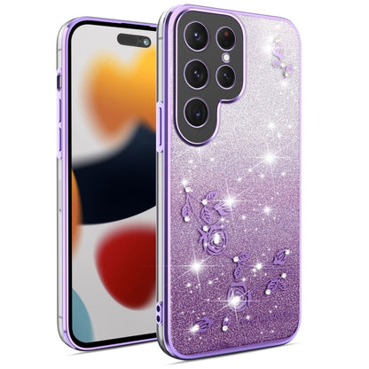 For Samsung Galaxy S25 5G Gradient Glitter Flower All-inclusive Phone Case(Purple) by buy2fix