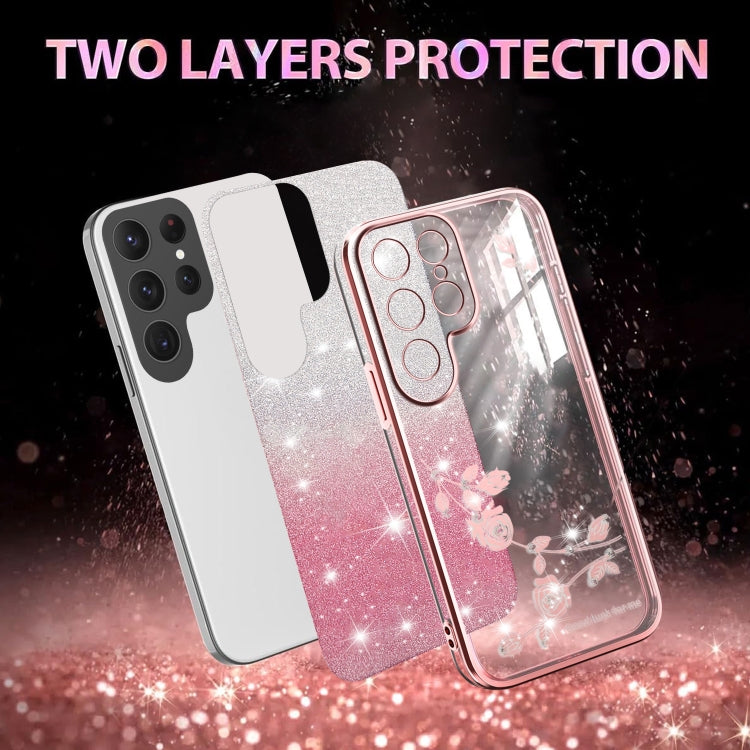 For Samsung Galaxy S25 5G Gradient Glitter Flower All-inclusive Phone Case(Pink) by buy2fix