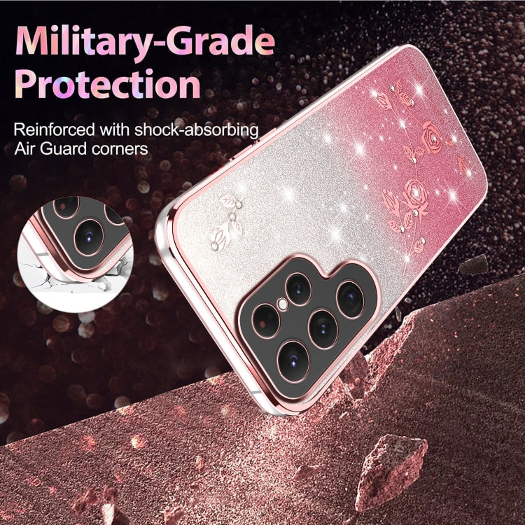 For Samsung Galaxy S25 5G Gradient Glitter Flower All-inclusive Phone Case(Pink) by buy2fix