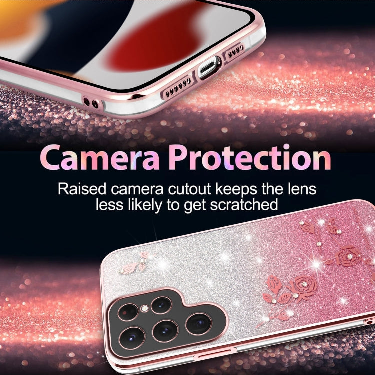 For Samsung Galaxy S25 5G Gradient Glitter Flower All-inclusive Phone Case(Pink) by buy2fix