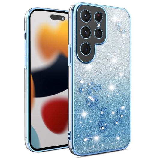 For Samsung Galaxy S25 5G Gradient Glitter Flower All-inclusive Phone Case(Blue) by buy2fix