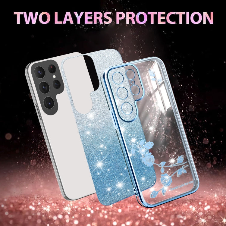 For Samsung Galaxy S25 5G Gradient Glitter Flower All-inclusive Phone Case(Blue) by buy2fix