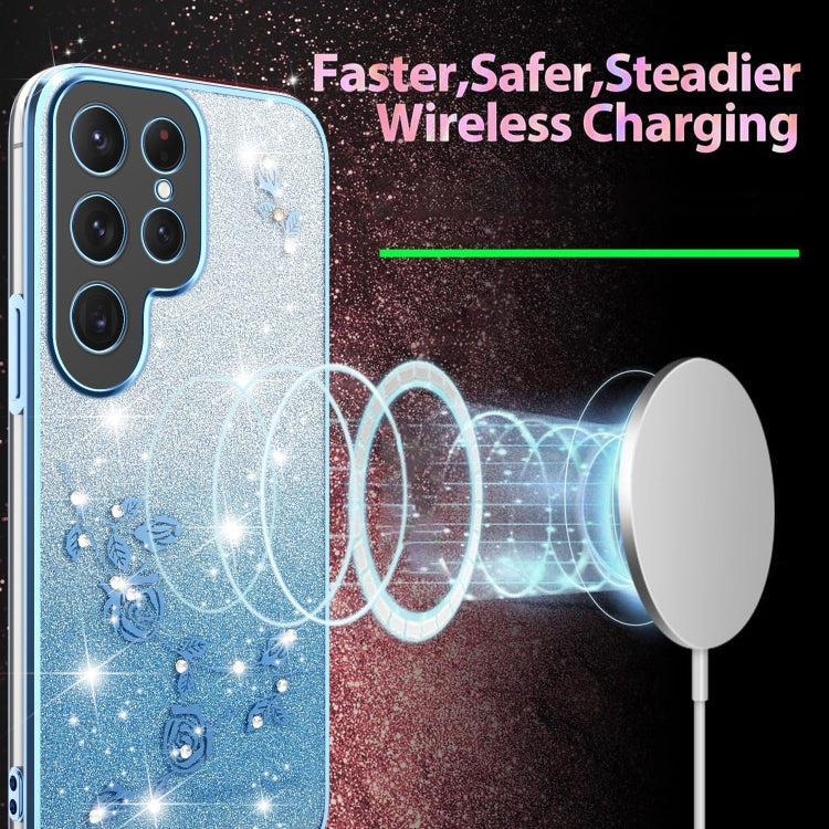 For Samsung Galaxy S25 5G Gradient Glitter Flower All-inclusive Phone Case(Blue) by buy2fix