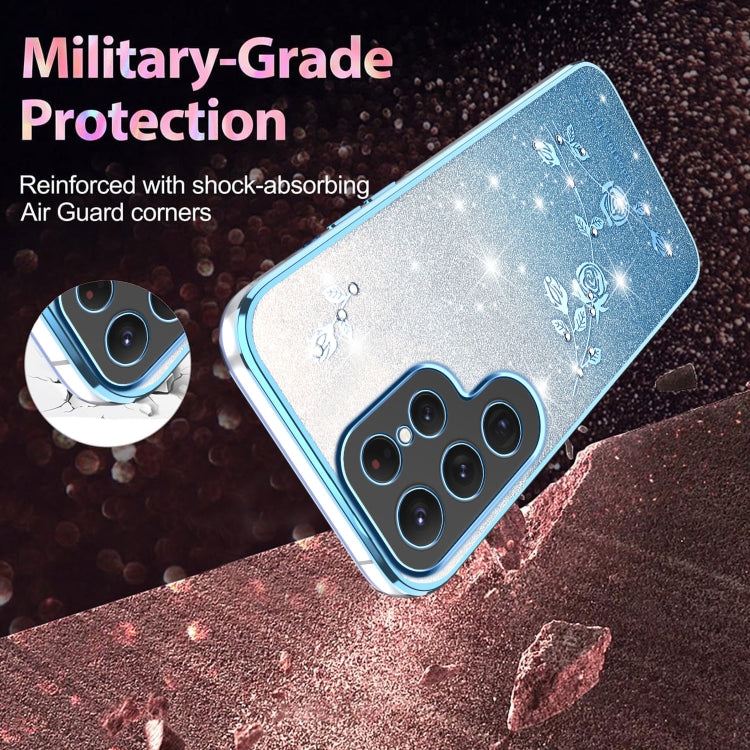 For Samsung Galaxy S25 5G Gradient Glitter Flower All-inclusive Phone Case(Blue) by buy2fix