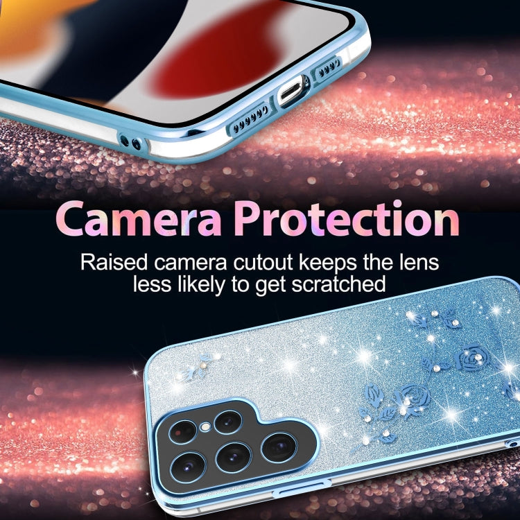 For Samsung Galaxy S25 5G Gradient Glitter Flower All-inclusive Phone Case(Blue) by buy2fix