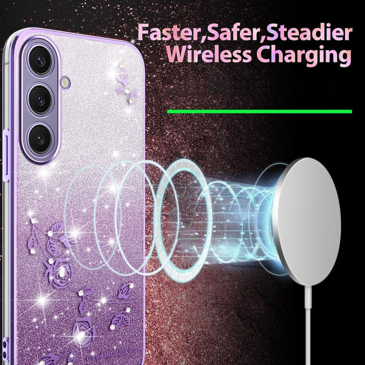 For Samsung Galaxy S25+ 5G Gradient Glitter Flower All-inclusive Phone Case(Purple) by buy2fix