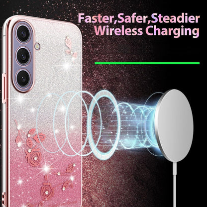 For Samsung Galaxy S25+ 5G Gradient Glitter Flower All-inclusive Phone Case(Pink) by buy2fix