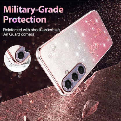 For Samsung Galaxy S25+ 5G Gradient Glitter Flower All-inclusive Phone Case(Pink) by buy2fix