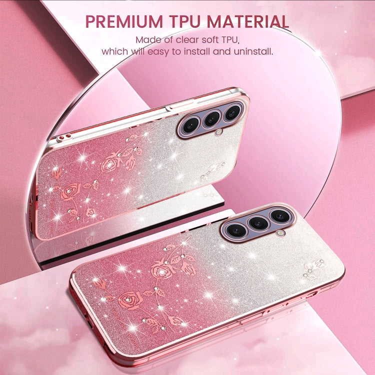 For Samsung Galaxy S25+ 5G Gradient Glitter Flower All-inclusive Phone Case(Pink) by buy2fix