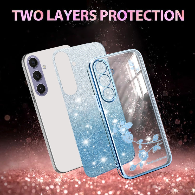 For Samsung Galaxy S25+ 5G Gradient Glitter Flower All-inclusive Phone Case(Blue) by buy2fix