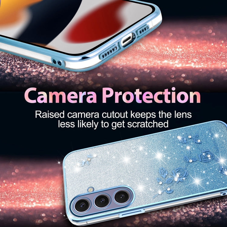 For Samsung Galaxy S25+ 5G Gradient Glitter Flower All-inclusive Phone Case(Blue) by buy2fix