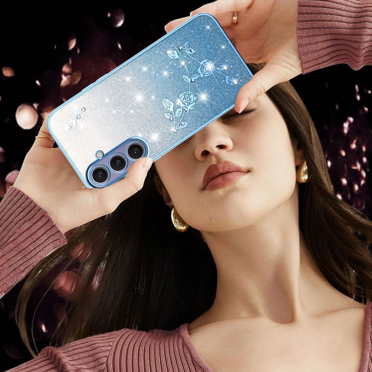 For Samsung Galaxy S25+ 5G Gradient Glitter Flower All-inclusive Phone Case(Blue) by buy2fix