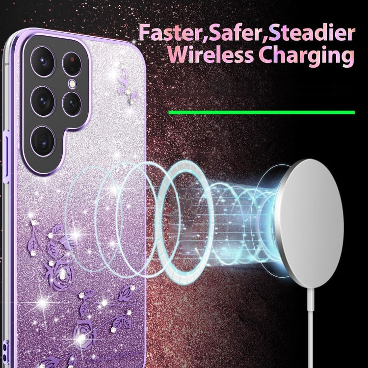 For Samsung Galaxy S25 Ultra 5G Gradient Glitter Flower All-inclusive Phone Case(Purple) by buy2fix