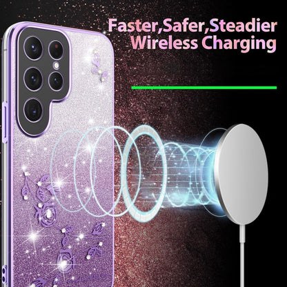 For Samsung Galaxy S25 Ultra 5G Gradient Glitter Flower All-inclusive Phone Case(Purple) by buy2fix