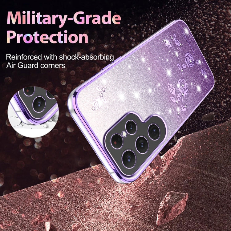 For Samsung Galaxy S25 Ultra 5G Gradient Glitter Flower All-inclusive Phone Case(Purple) by buy2fix