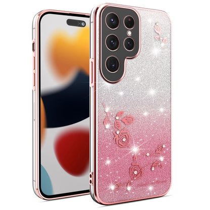 For Samsung Galaxy S25 Ultra 5G Gradient Glitter Flower All-inclusive Phone Case(Pink) by buy2fix