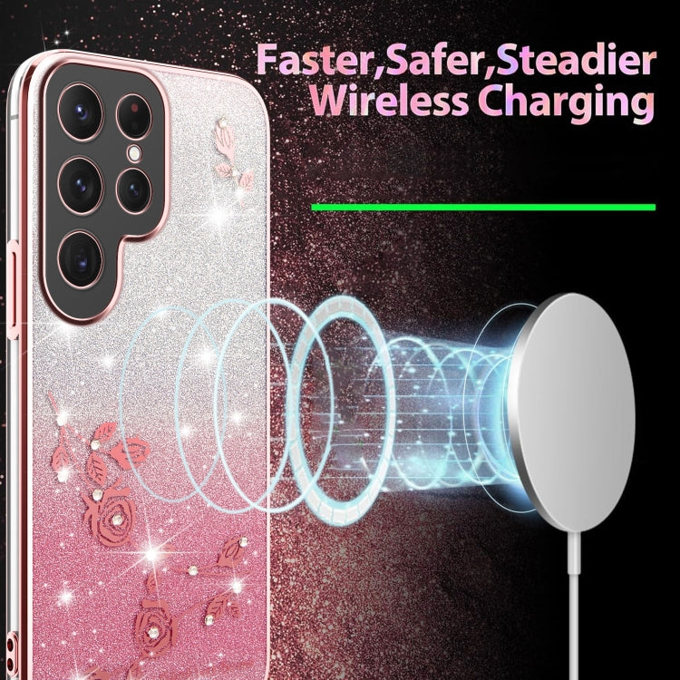 For Samsung Galaxy S25 Ultra 5G Gradient Glitter Flower All-inclusive Phone Case(Pink) by buy2fix