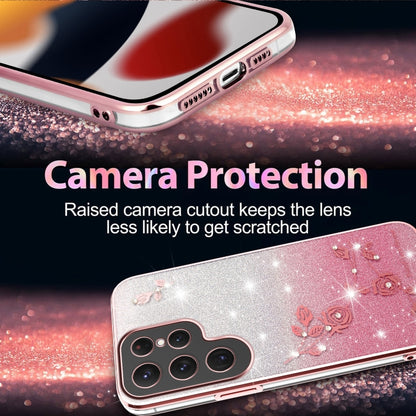 For Samsung Galaxy S25 Ultra 5G Gradient Glitter Flower All-inclusive Phone Case(Pink) by buy2fix