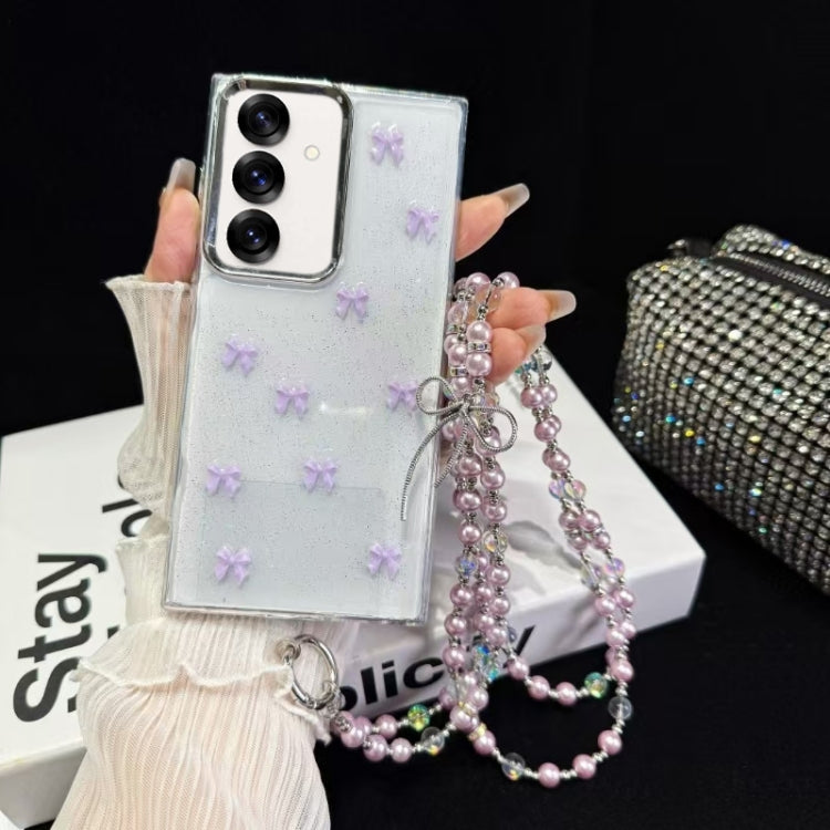 For Samsung Galaxy S25 5G Little Fresh Bow Neck Chain TPU Phone Case(Purple) by buy2fix
