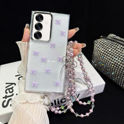 For Samsung Galaxy S25 5G Little Fresh Bow Neck Chain TPU Phone Case(Purple) by buy2fix