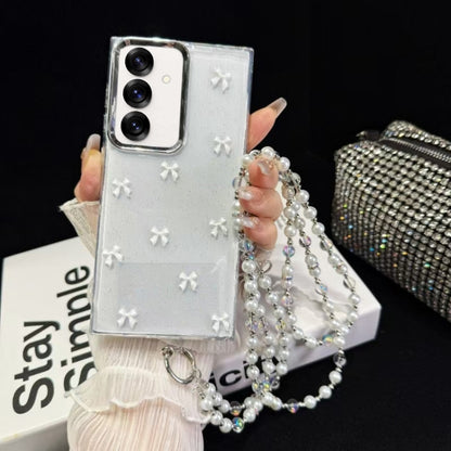 For Samsung Galaxy S25+ 5G Little Fresh Bow Neck Chain TPU Phone Case(White) by buy2fix