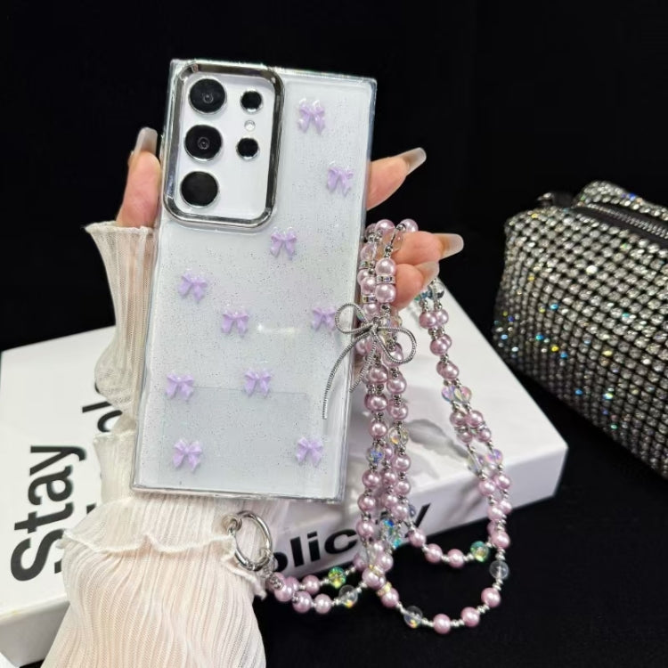 For Samsung Galaxy S25 Ultra 5G Little Fresh Bow Neck Chain TPU Phone Case(Purple) by buy2fix