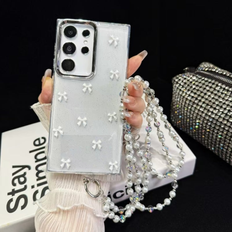 For Samsung Galaxy S25 Ultra 5G Little Fresh Bow Neck Chain TPU Phone Case(White) by buy2fix