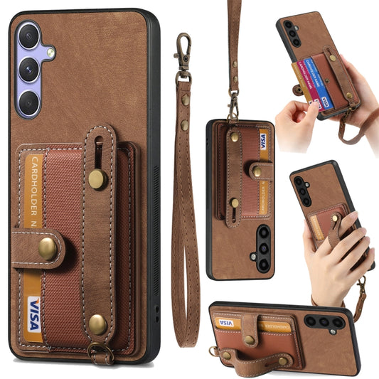 For Samsung Galaxy S25 5G Retro Cross Wristband Wallet Leather Back Phone Case(Brown) by buy2fix