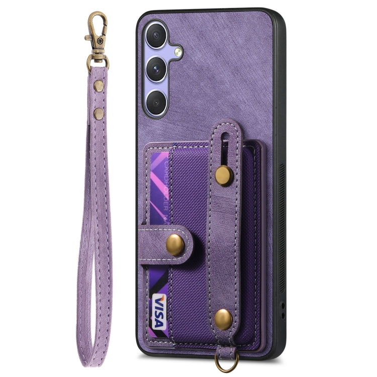 For Samsung Galaxy S25 5G Retro Cross Wristband Wallet Leather Back Phone Case(Purple) by buy2fix