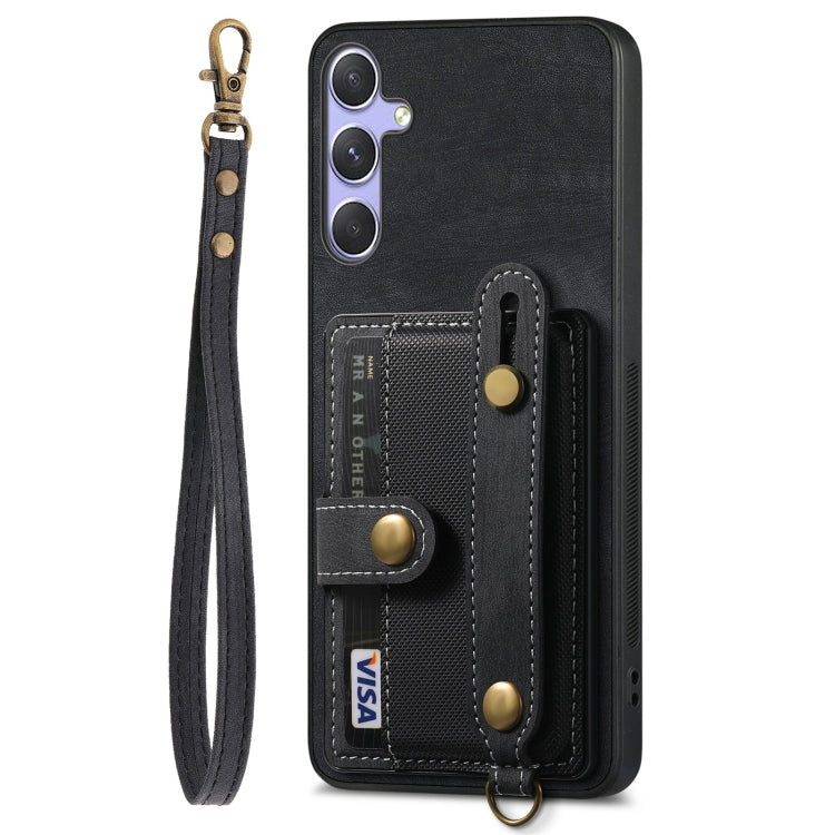 For Samsung Galaxy S25 5G Retro Cross Wristband Wallet Leather Back Phone Case(Black) by buy2fix