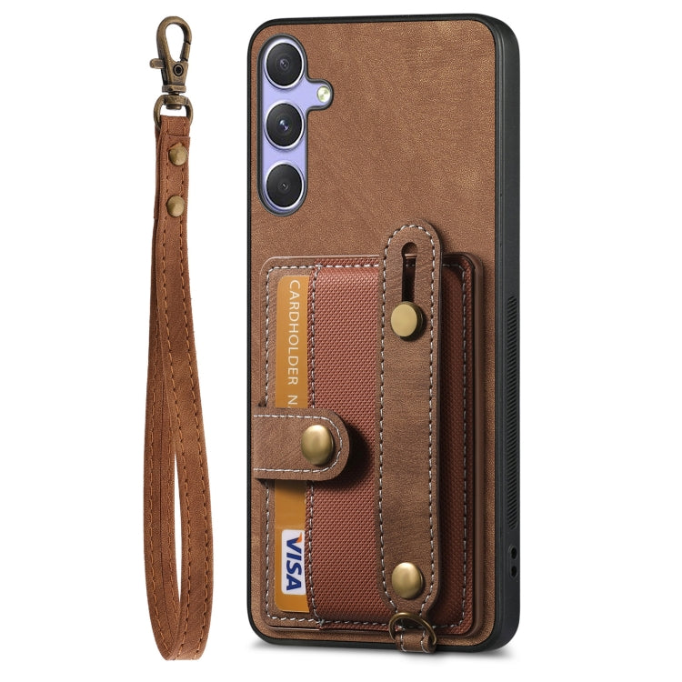 For Samsung Galaxy S25+ 5G Retro Cross Wristband Wallet Leather Back Phone Case(Brown) by buy2fix