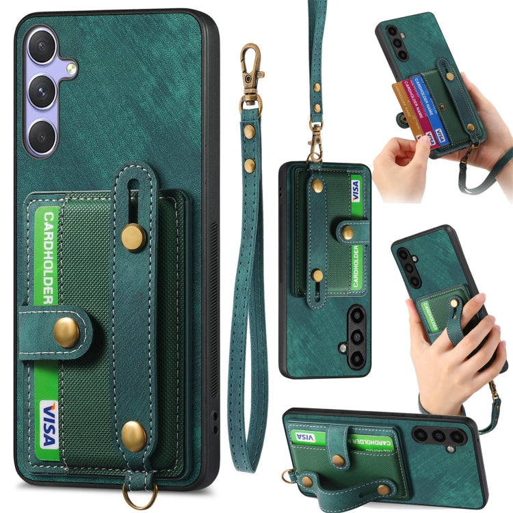 For Samsung Galaxy S25+ 5G Retro Cross Wristband Wallet Leather Back Phone Case(Green) by buy2fix