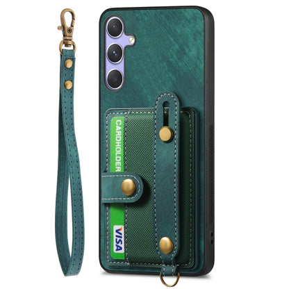 For Samsung Galaxy S25+ 5G Retro Cross Wristband Wallet Leather Back Phone Case(Green) by buy2fix