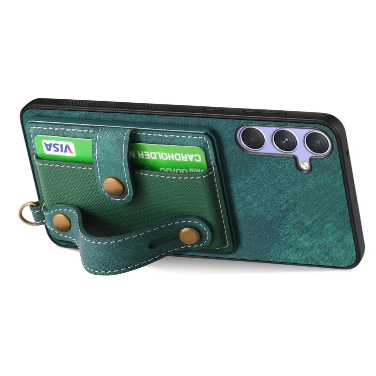 For Samsung Galaxy S25 Ultra 5G Retro Cross Wristband Wallet Leather Back Phone Case(Green) by buy2fix