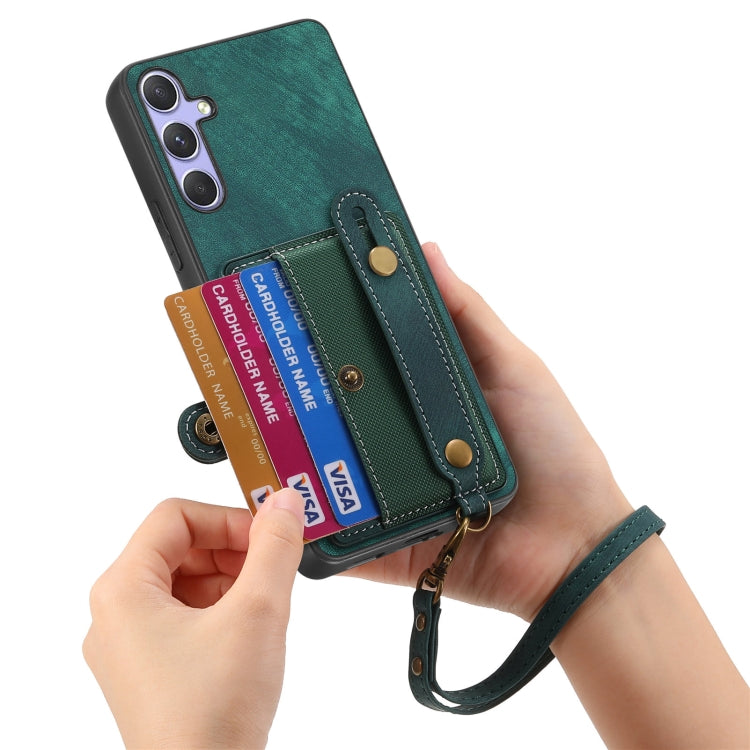 For Samsung Galaxy S25 Ultra 5G Retro Cross Wristband Wallet Leather Back Phone Case(Green) by buy2fix