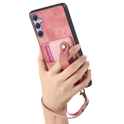 For Samsung Galaxy S25 Ultra 5G Retro Cross Wristband Wallet Leather Back Phone Case(Pink) by buy2fix