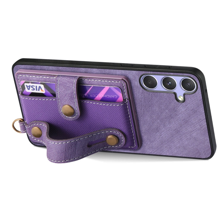 For Samsung Galaxy S25 Ultra 5G Retro Cross Wristband Wallet Leather Back Phone Case(Purple) by buy2fix