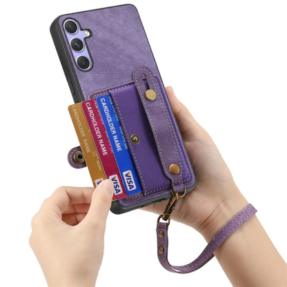 For Samsung Galaxy S25 Ultra 5G Retro Cross Wristband Wallet Leather Back Phone Case(Purple) by buy2fix