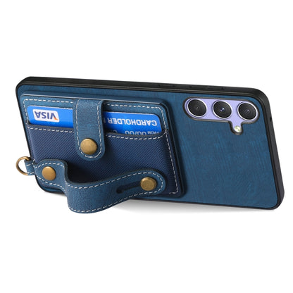 For Samsung Galaxy S25 Ultra 5G Retro Cross Wristband Wallet Leather Back Phone Case(Blue) by buy2fix