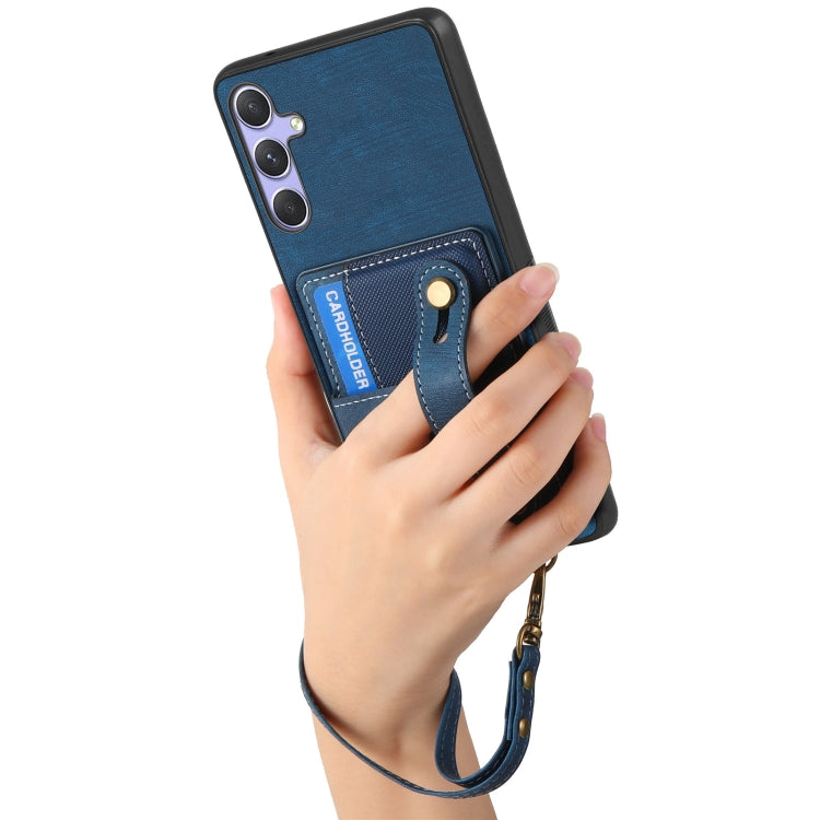 For Samsung Galaxy S25 Ultra 5G Retro Cross Wristband Wallet Leather Back Phone Case(Blue) by buy2fix