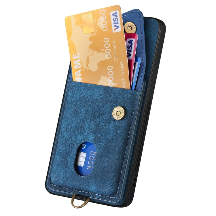 For Samsung Galaxy S25 5G Retro Card Wallet Fold Leather Phone Case with Strap(Blue) by buy2fix