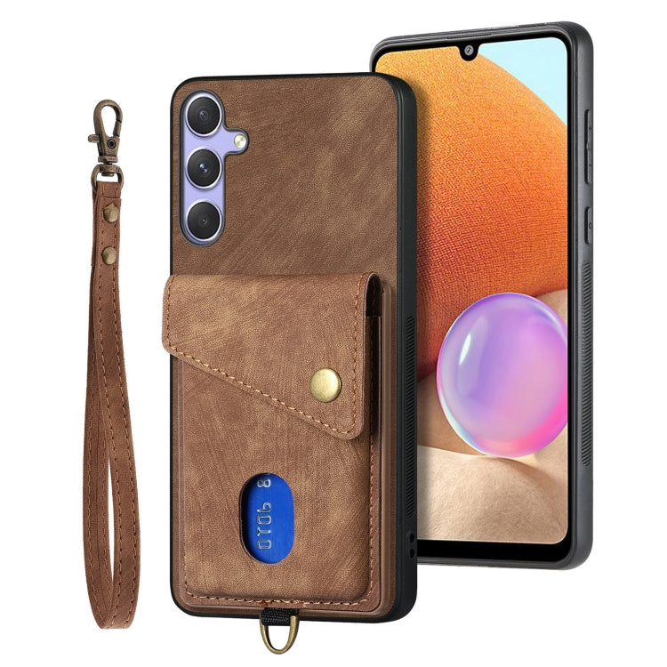 For Samsung Galaxy S25 5G Retro Card Wallet Fold Leather Phone Case with Strap(Brown) by buy2fix