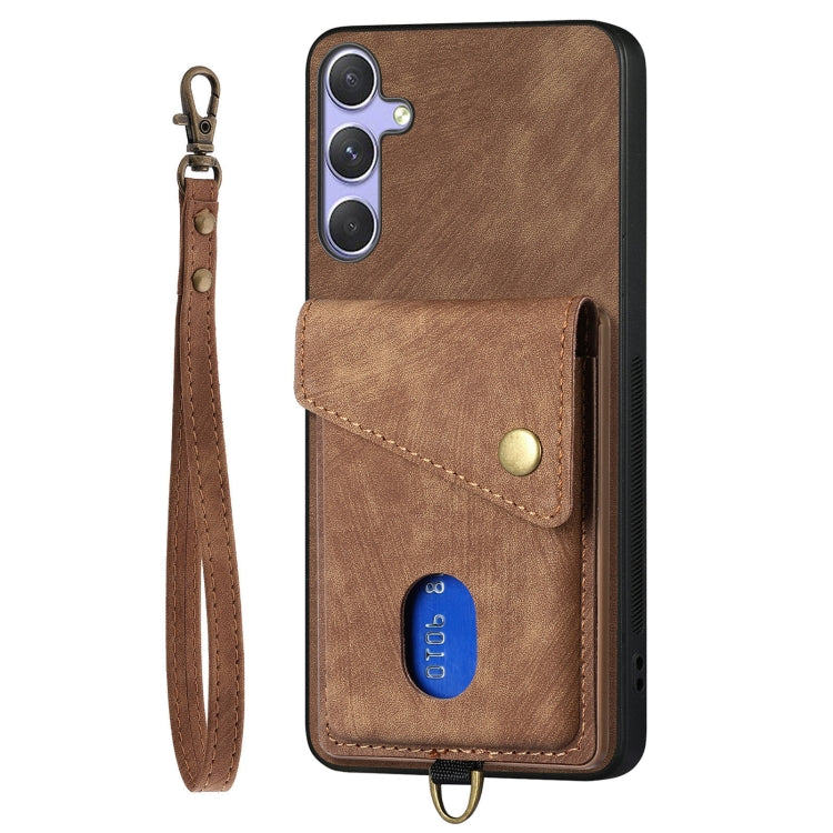 For Samsung Galaxy S25 5G Retro Card Wallet Fold Leather Phone Case with Strap(Brown) by buy2fix