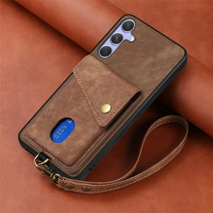 For Samsung Galaxy S25 5G Retro Card Wallet Fold Leather Phone Case with Strap(Brown) by buy2fix