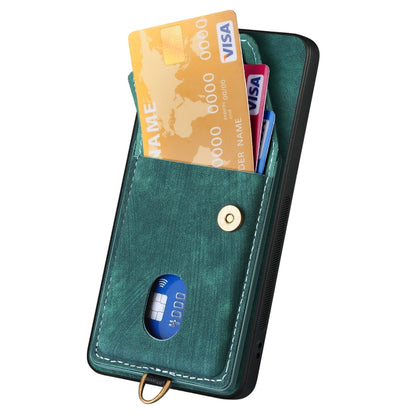 For Samsung Galaxy S25 5G Retro Card Wallet Fold Leather Phone Case with Strap(Green) by buy2fix