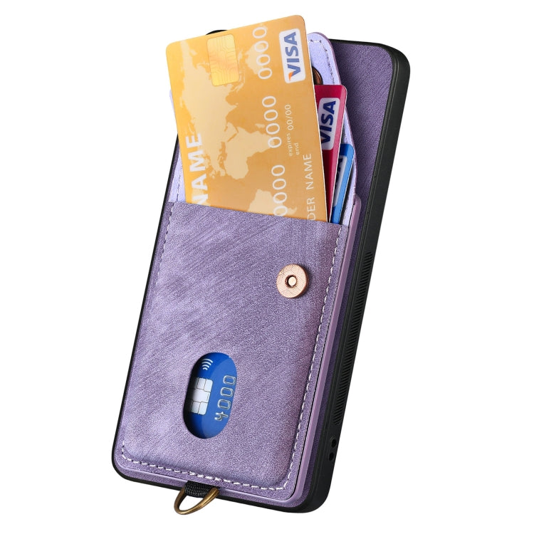 For Samsung Galaxy S25 5G Retro Card Wallet Fold Leather Phone Case with Strap(Purple) by buy2fix