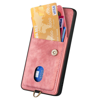 For Samsung Galaxy S25+ 5G Retro Card Wallet Fold Leather Phone Case with Strap(Pink) by buy2fix
