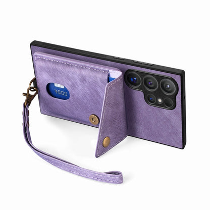 For Samsung Galaxy S25 Ultra 5G Retro Card Wallet Fold Leather Phone Case with Strap(Purple) by buy2fix