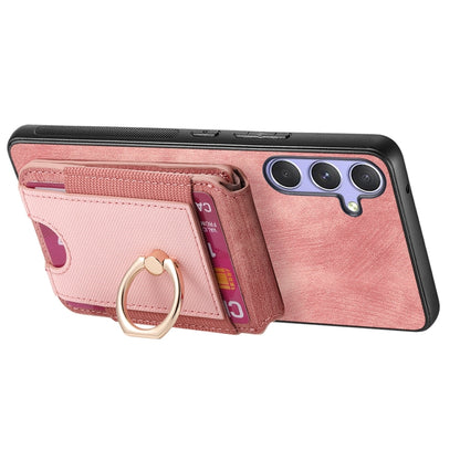 For Samsung Galaxy S25 5G Retro Splitable Magnetic Stand Card Bag Leather Phone Case(Pink) by buy2fix