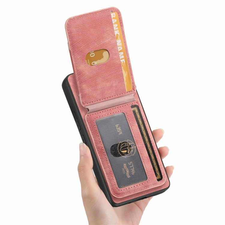 For Samsung Galaxy S25 5G Retro Splitable Magnetic Stand Card Bag Leather Phone Case(Pink) by buy2fix